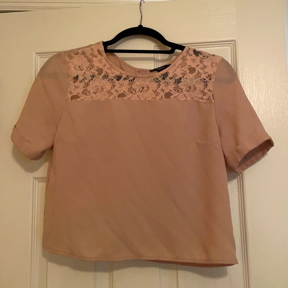 Forever 21 nude blouse with lace and button detail